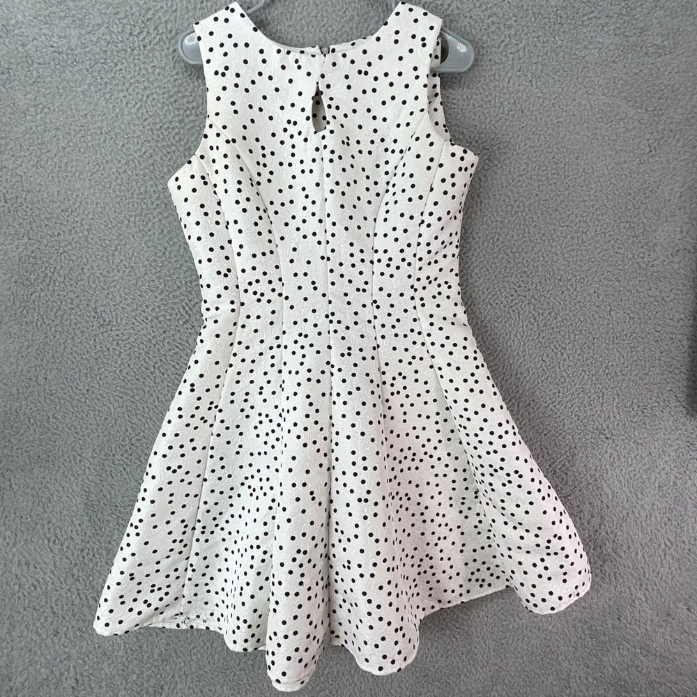 Danny & Nicole Dress Womens 10 Polka Dot Fit and Flare White Black Textured
